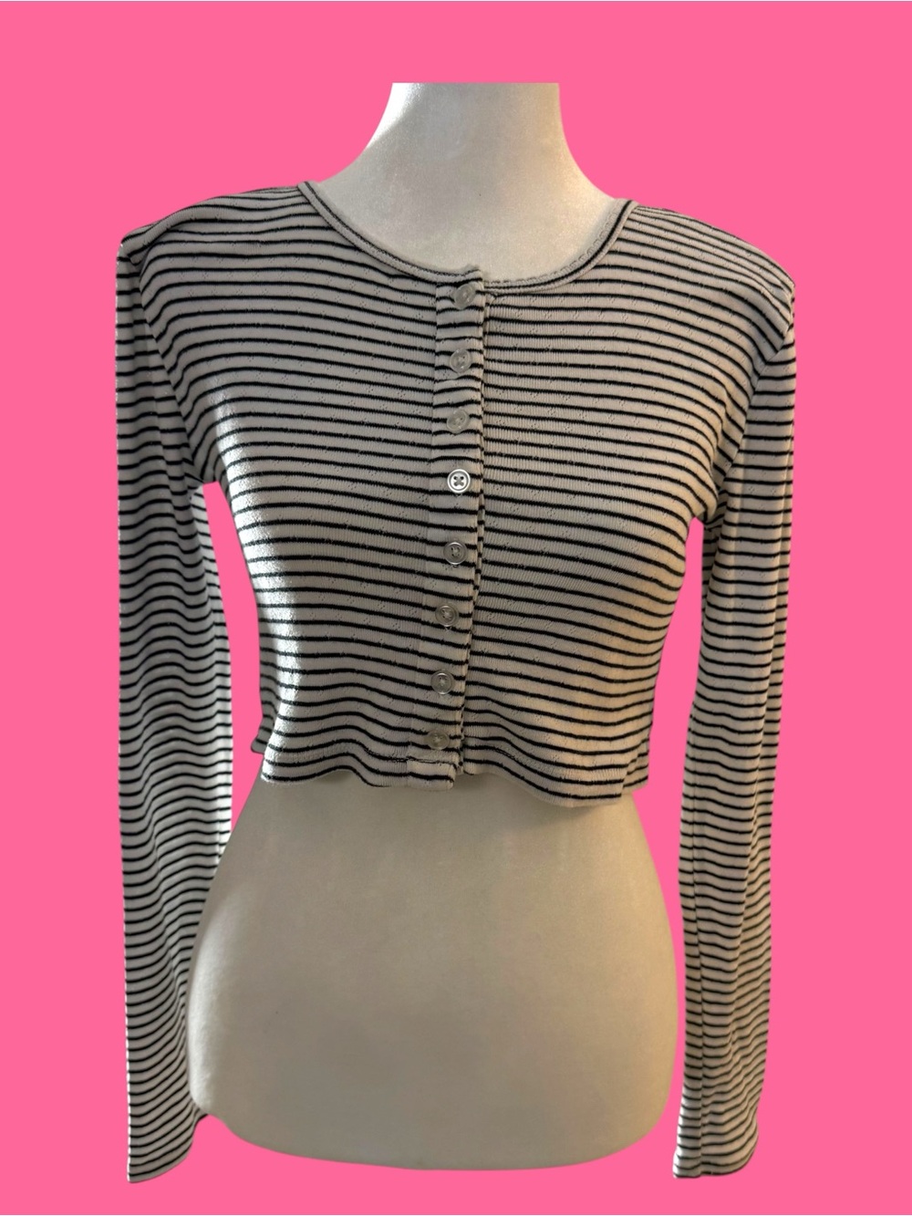 Forever 21 Small Black and White Striped Crop Cardigan